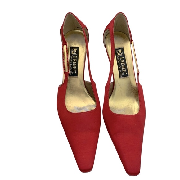 Red J.Renee Couture Collection  Women's Red Satin Rhinestone Pump Heels Size: 9 - Picture 4 of 8